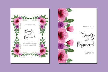 Fototapeta na wymiar Wedding invitation frame set, floral watercolor hand drawn Hollyhock Flower design Invitation Card Template 