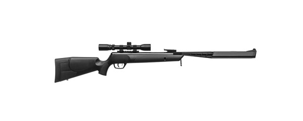 Pneumatic rifle isolated on white back. Rifle with optical sight. Weapons for sports, hunting and...