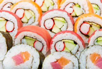 Sushi rolls with salmon and tuna