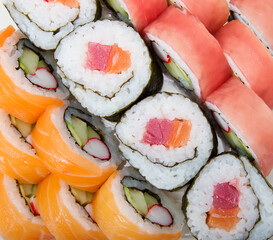 Sushi rolls with salmon and tuna