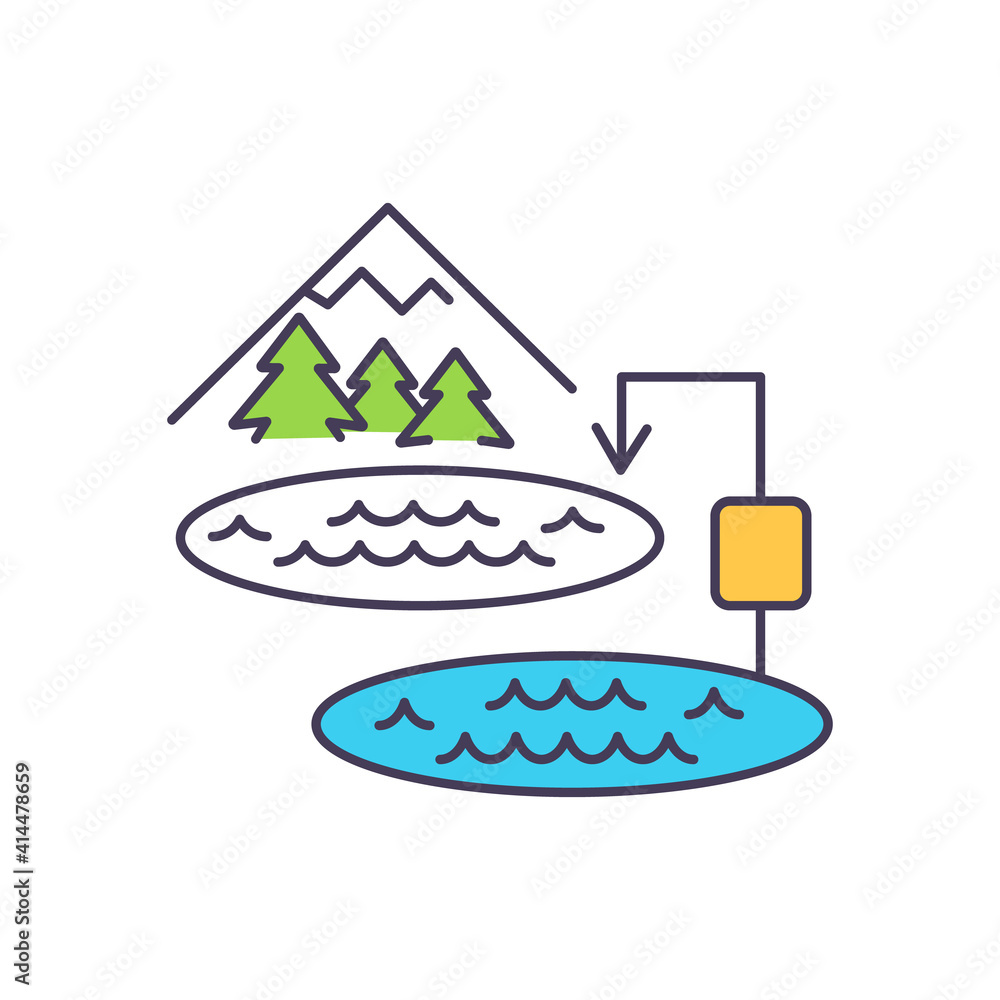 Aufkleber using electric power systems for load balancing rgb color icon. pumped hydroelectric energy storage.
