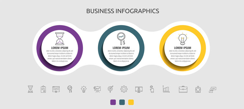 Business vector infographic circles for three label, diagram, graph, presentations. Concept with 3 options used with content, flowchart, steps, timeline, workflow, marketing.