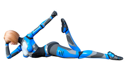 3D Rendering Female Robot on White