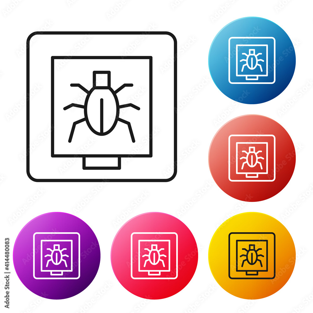 Poster black line insects in a frame icon isolated on white background. herbarium. set icons colorful circl