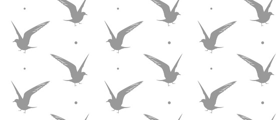Minimalistic seamless pattern with seagulls flying. Seamless with birds flying silhouette. Pattern for fabric, baby clothes, background, textile, wrapping paper, wallpaper and other decoration.