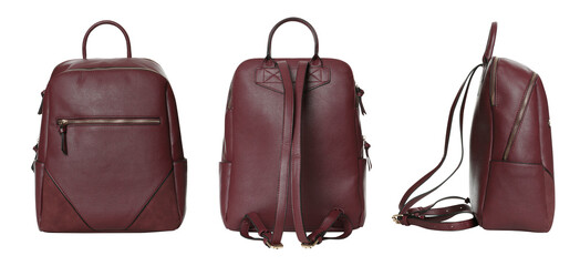 Set with stylish backpacks on white background, banner design