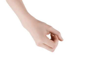 skinny female hands without manicure on a white background