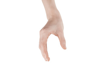 skinny female hands without manicure on a white background