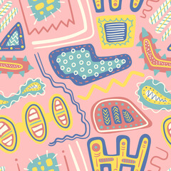 vector colorful ethnic freeform seamless pattern on pink