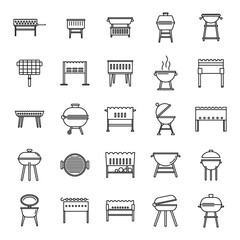 Bbq brazier icons set. Outline set of bbq brazier vector icons for web design isolated on white background