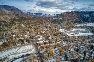Aerial View of the Colorado Town of Basalt in Winter - obrazy, fototapety, plakaty