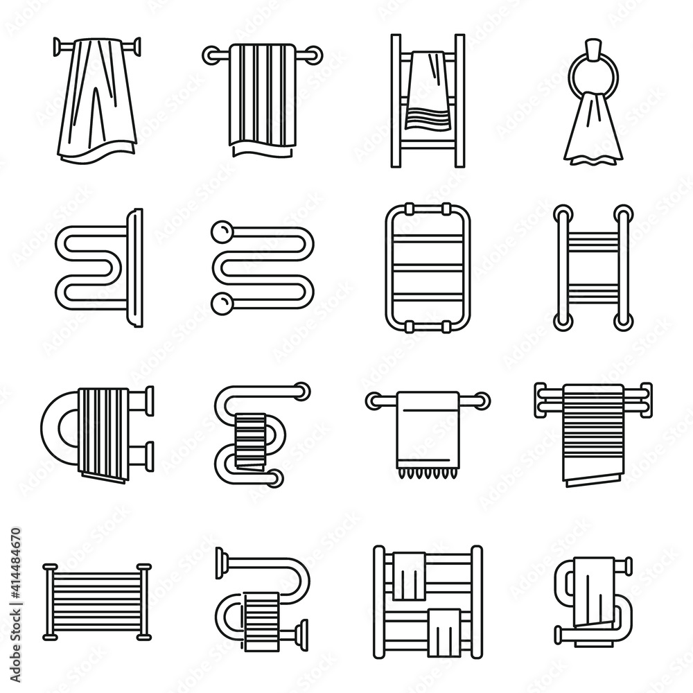 Aufkleber home heated towel rail icons set. outline set of home heated towel rail vector icons for web design 