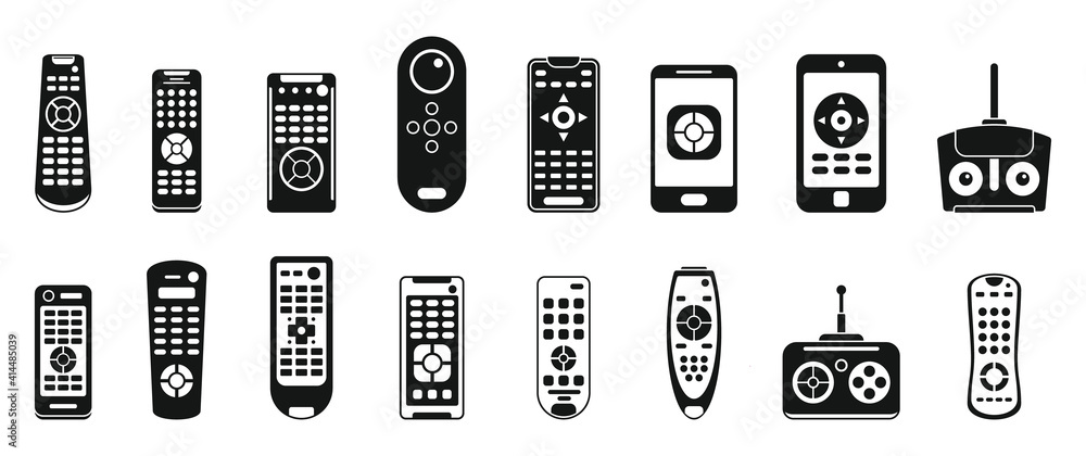 Poster tv remote control icons set. simple set of tv remote control vector icons for web design on white ba