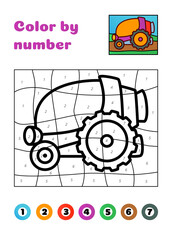 Cartoon purple cosmic car. Color by number. Vector EPS 10
