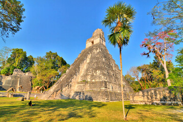 Fototapeta na wymiar View of the ruins of Mayan ancient city of Tikal in Guatemala 