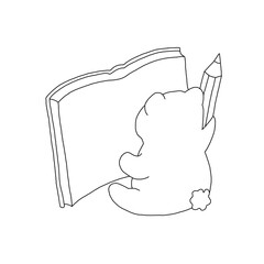The outline of the Teddy bear student with pencil and open book