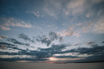 landscape, blue sky with large cumulus clouds