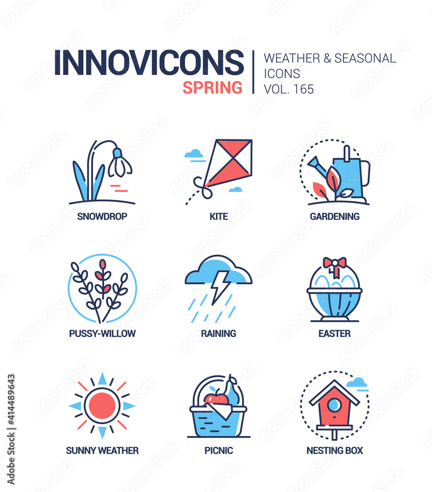 Poster spring - modern line design style icons set