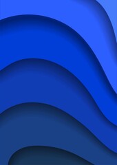 Abstract aguamarine blue colors vertical background with waves in papercut style. Vector illustration.