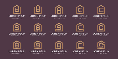 set of home logo combined with letter B, C, designs Template.