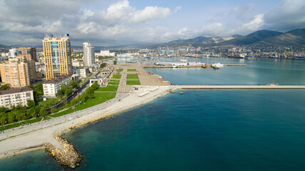 Aerial view of the embankment of the Novorossiysk city. Russia