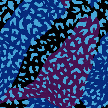 continuous design of fantasy animal print, such as light blue and purple.