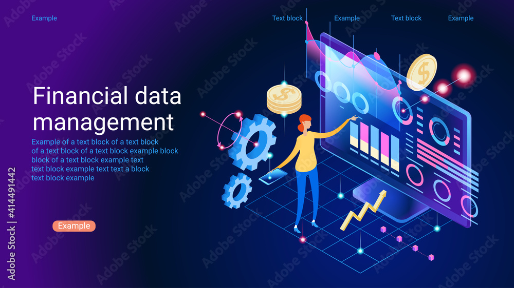 Poster analyst on management process. analytics dashboard. charts key server statistic, performance indicat