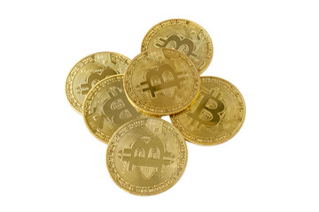 Golden bitcoin isolated on white background
