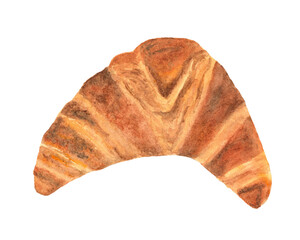 Croissant watercolor illustration. Isolated on white. French baking. Hand drawn food illustration.