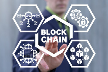 Concept of Blockchain. Block Chain Fintech Digital Internet Technology.