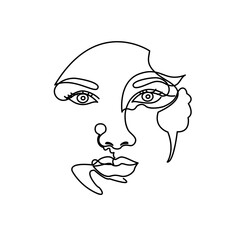 Woman abstract face,  line drawing. Hand drawn outline illustration. Continuous line. Portret female. Vector illustration