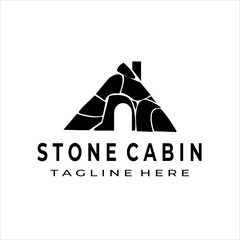 stone cabin logo illustration simple design