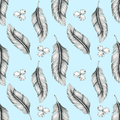 Feather Pattern. Seamless texture for wallpaper, textile design, packing, textile, fabric. Hand drawn