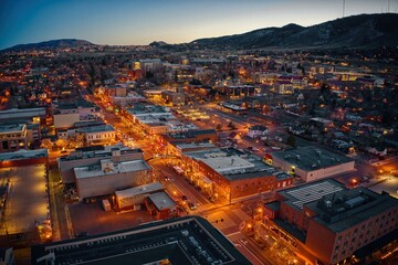 Aerial View of Christmas Lights at Dusk in Golden, Colorado - obrazy, fototapety, plakaty