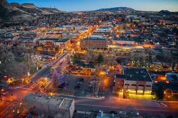 Aerial View of Christmas Lights at Dusk in Golden, Colorado