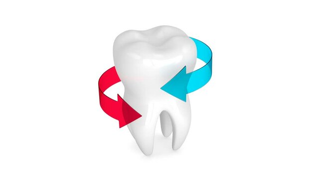 Animation of tooth with rotating arrows. Tooth protection concept.
