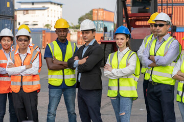 The supervisor and the work team embraced the success of the container yard. 