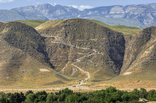 View from the ancient capital of the Parthians Nisa to the Kopet Dagh mountains, Ashgabat,  Turkmenistan