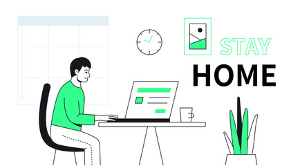 Stay home - line design style web banner