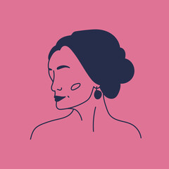 Modern abstract faces. Minimalism concept. Line art drawing style. Contemporary silhouette of woman. Hand drawn trendy vector posters, illustrations for print.