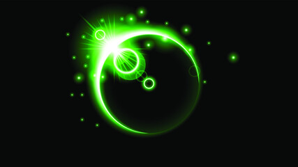 Sun Eclipse Green Fire Dark Background Vector Moon Design Style Space Science Glow Light