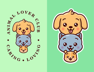 CUTE PUPPY, CAT AND HAMSTER HEAD LOGO WITH TEXT AND WITHOUT TEXT VERSION.
