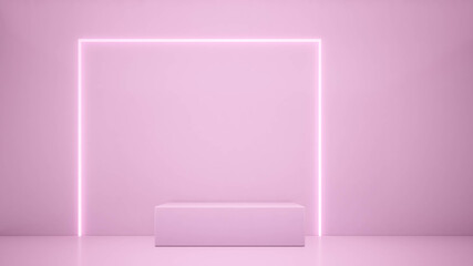 3d rendering. pink Podium  and lighting line pink background.minimalist concept.