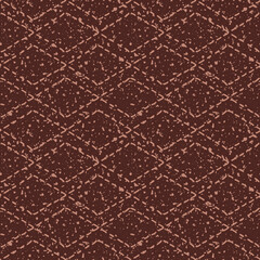 Diamond stitch effect seamless vector pattern background. Modern needlework abstract terrazzo grunge texture monochrome brown backdrop. Embroidery themed earthy geometric rustic style all over print