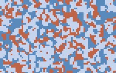 Digital camouflage pattern background, seamless vector illustration. Military clothing style. Masking army camo, repeat print for wallpapers or prints on fabric. Blue sea and orange colors.