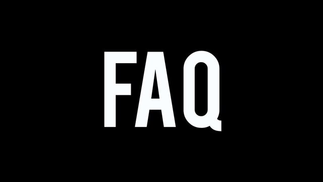 Glitched text FAQ design motion graphic. Distorted glitch style modern background. Available in 4K FullHD video render footage