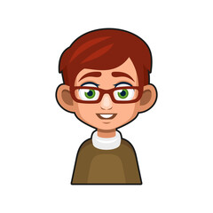 Cute Young Man with Glasses Avatar. Cartoon Style Userpic Icon. Vector