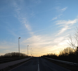 sunset on the road