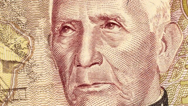 Candido Rondon on Brazil 1000 cruzeiro (1990) banknote rotating. Brazilian explorer of Amazon basin and Mato Grosso, Father of Brazilian Telecommunications