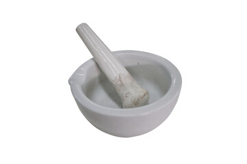 Mortar and pestle for use in science and chemistry laboratories, isolated on white background with clipping path.